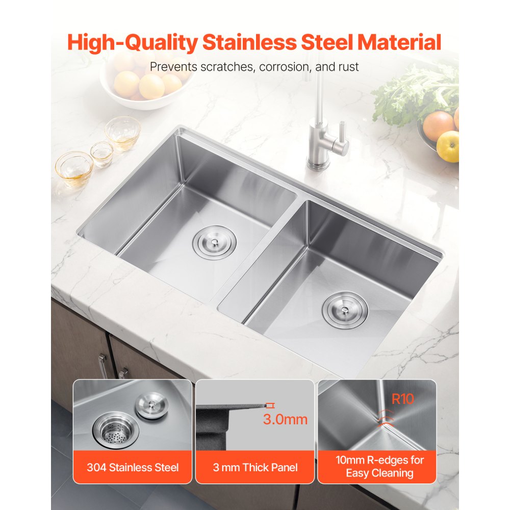 U331909RS1A - 33x19" Stainless Steel Double Bowl Sink Workstation with Rack