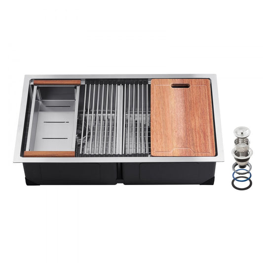 U331909RS1A - 33x19" Stainless Steel Double Bowl Sink Workstation with Rack