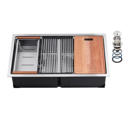 U331909RS1A - 33x19" Stainless Steel Double Bowl Sink Workstation with Rack