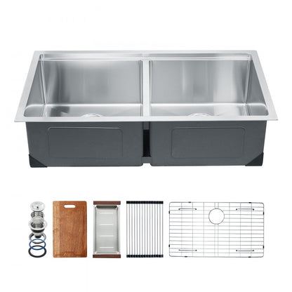 U331909RS1A - 33x19" Stainless Steel Double Bowl Sink Workstation with Rack