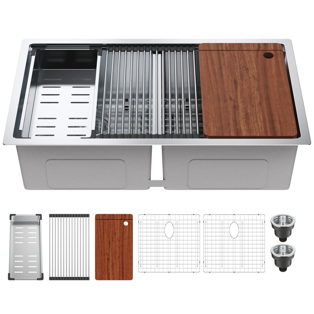 KM-SC-2302-SKU8 - 33" Double Bowl Stainless Steel Kitchen Sink with Versatile Installation