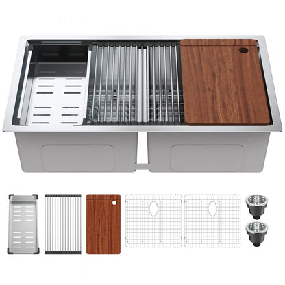 KM-SC-2302-SKU8 - 33" Double Bowl Stainless Steel Kitchen Sink with Versatile Installation