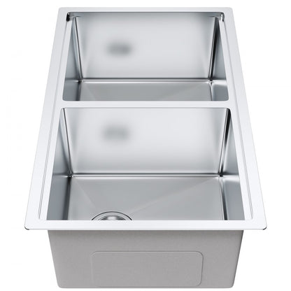 KM-SC-2302-SKU8 - 33" Double Bowl Stainless Steel Kitchen Sink with Versatile Installation