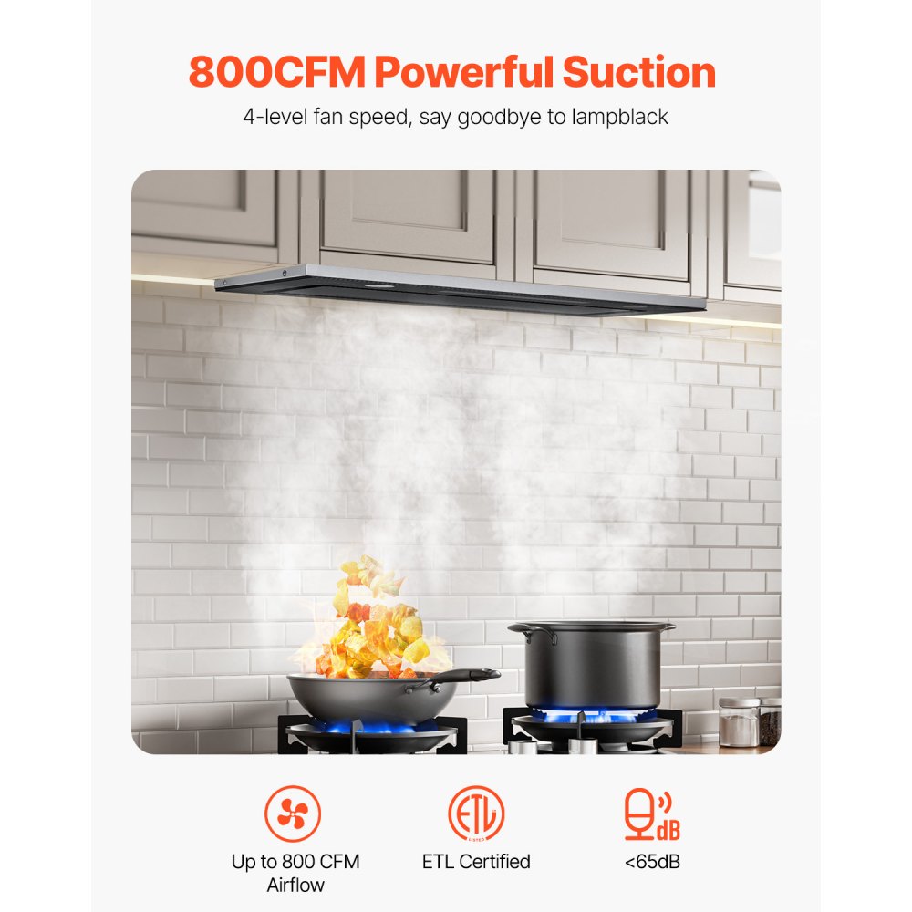 BUG08A-P30 - 30" Stainless Steel Range Hood with 800 CFM & Touch Control
