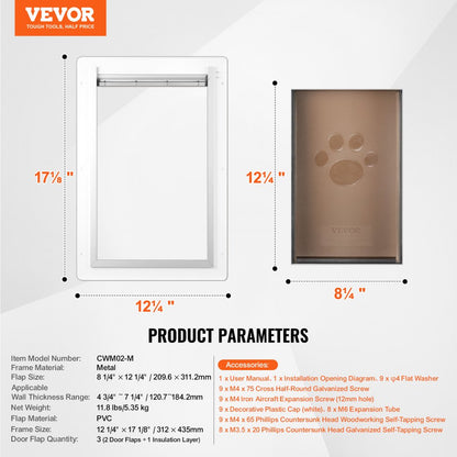CWM02-M - Weatherproof Metal Pet Door for Walls, Lockable Flap Design