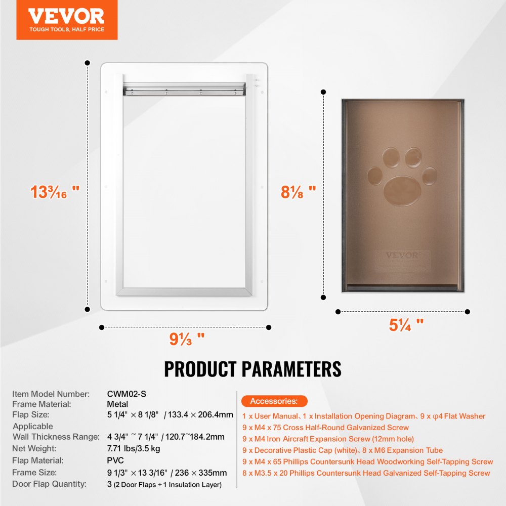 CWM02-S - Durable Metal Pet Door with Windproof PVC Flap for Easy Access