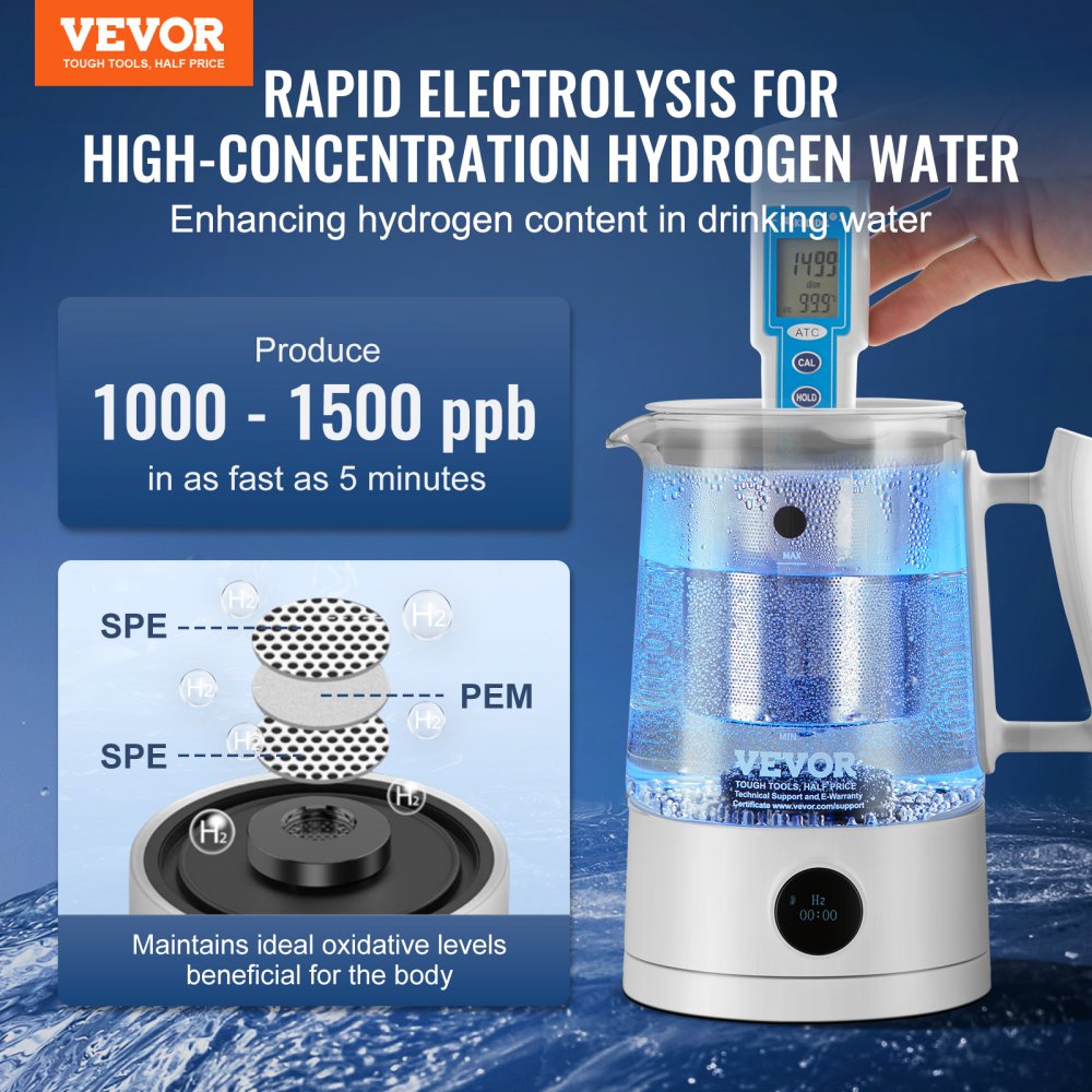 EHM-P68-US/EHM-P68-EU - 1.5L Hydrogen Water Pitcher for Improved Sleep Quality