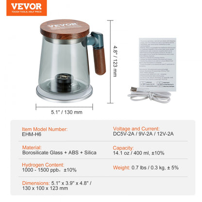 EHM-H6 - 400ml VEVOR Hydrogen Water Cup for Enhanced Hydration