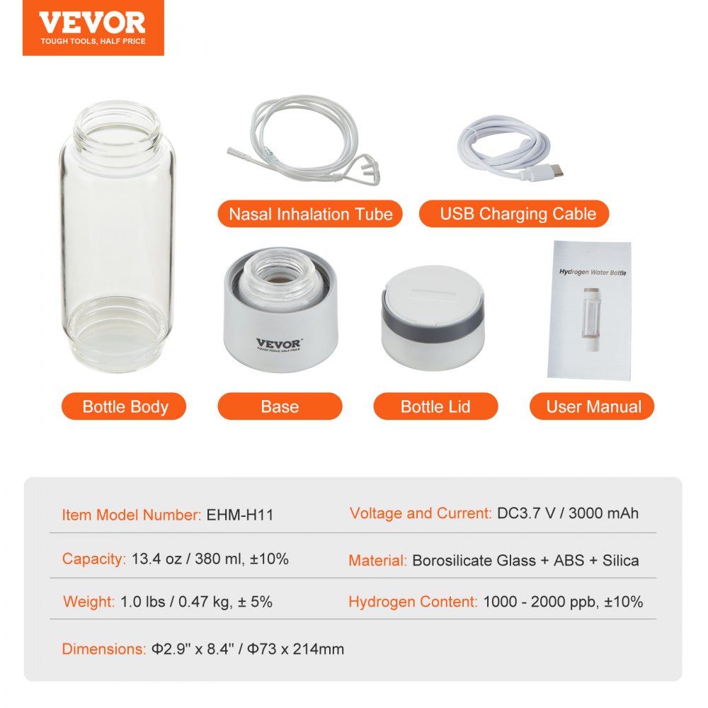 EHM-H11 - Portable Hydrogen Water Maker with Self-Cleaning, 380ml Capacity
