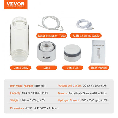 EHM-H11 - Portable Hydrogen Water Maker with Self-Cleaning, 380ml Capacity