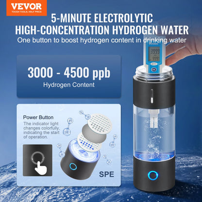 EHM-H13 - Portable Hydrogen Water Bottle Generator, 230ml with Self-Cleaning Feature