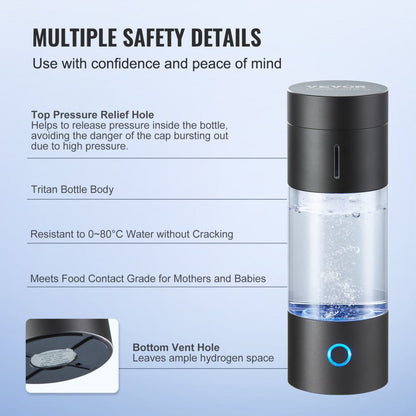 EHM-H13 - Portable Hydrogen Water Bottle Generator, 230ml with Self-Cleaning Feature
