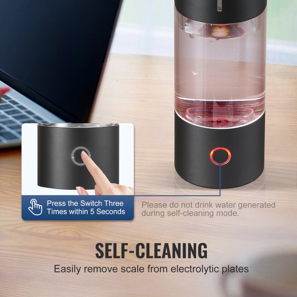 EHM-H13 - Portable Hydrogen Water Bottle Generator, 230ml with Self-Cleaning Feature