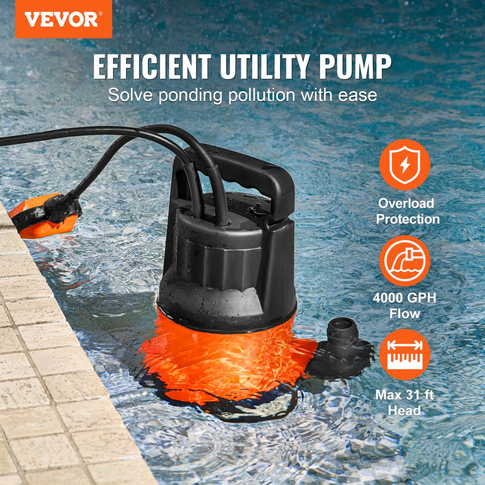 ZXQ1100-B - 1 HP Submersible Pump, 4000 GPH for Fast Water Removal