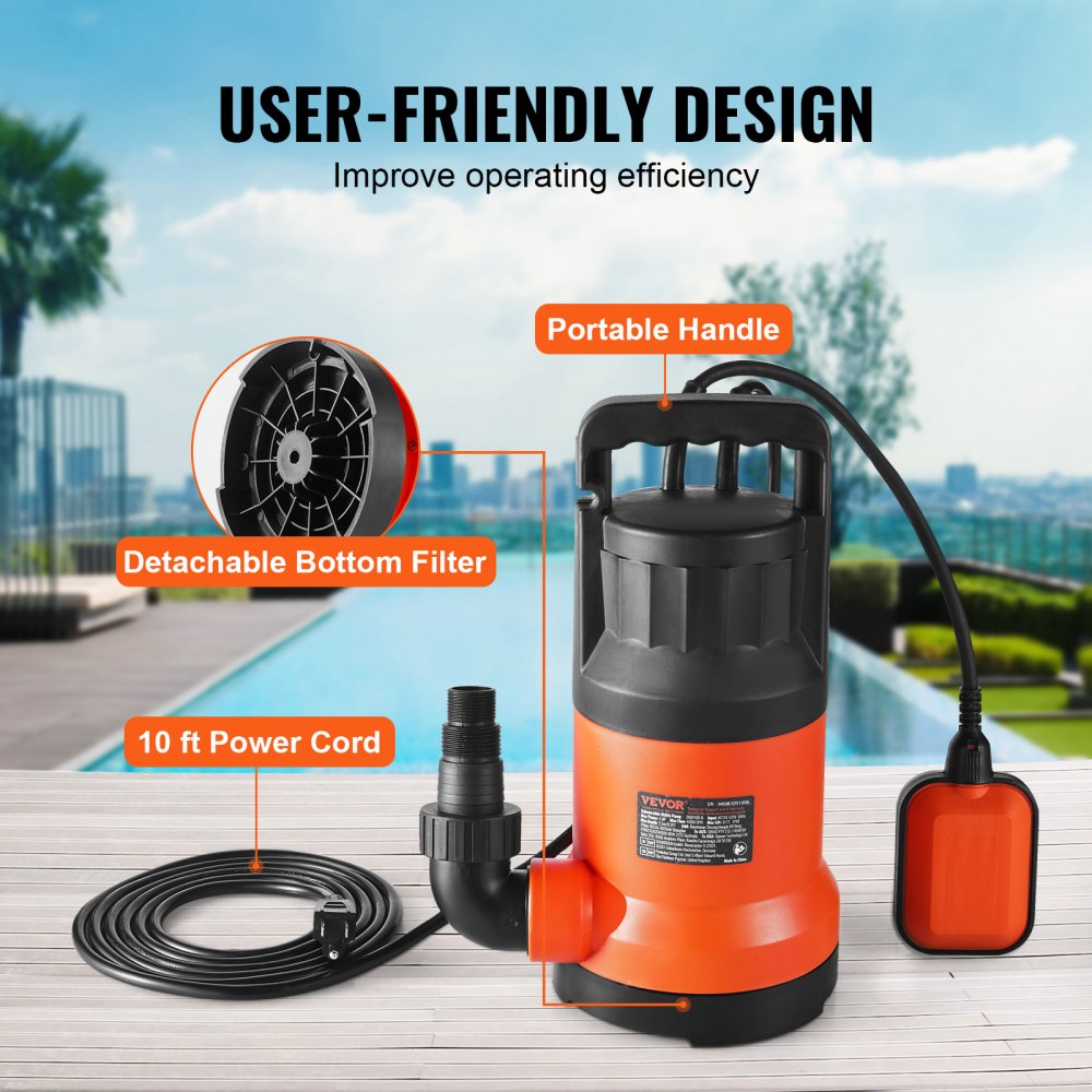 ZXQ1100-B - 1 HP Submersible Pump, 4000 GPH for Fast Water Removal