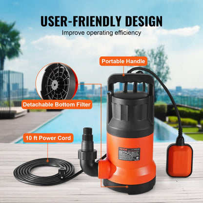 ZXQ1100-B - 1 HP Submersible Pump, 4000 GPH for Fast Water Removal