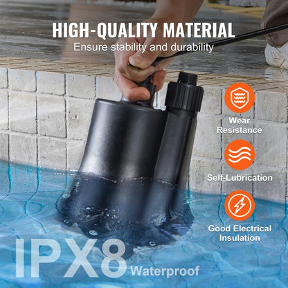 ZX30056 - 1/3 HP VEVOR Utility Pump, 2450 GPH, Submersible Design