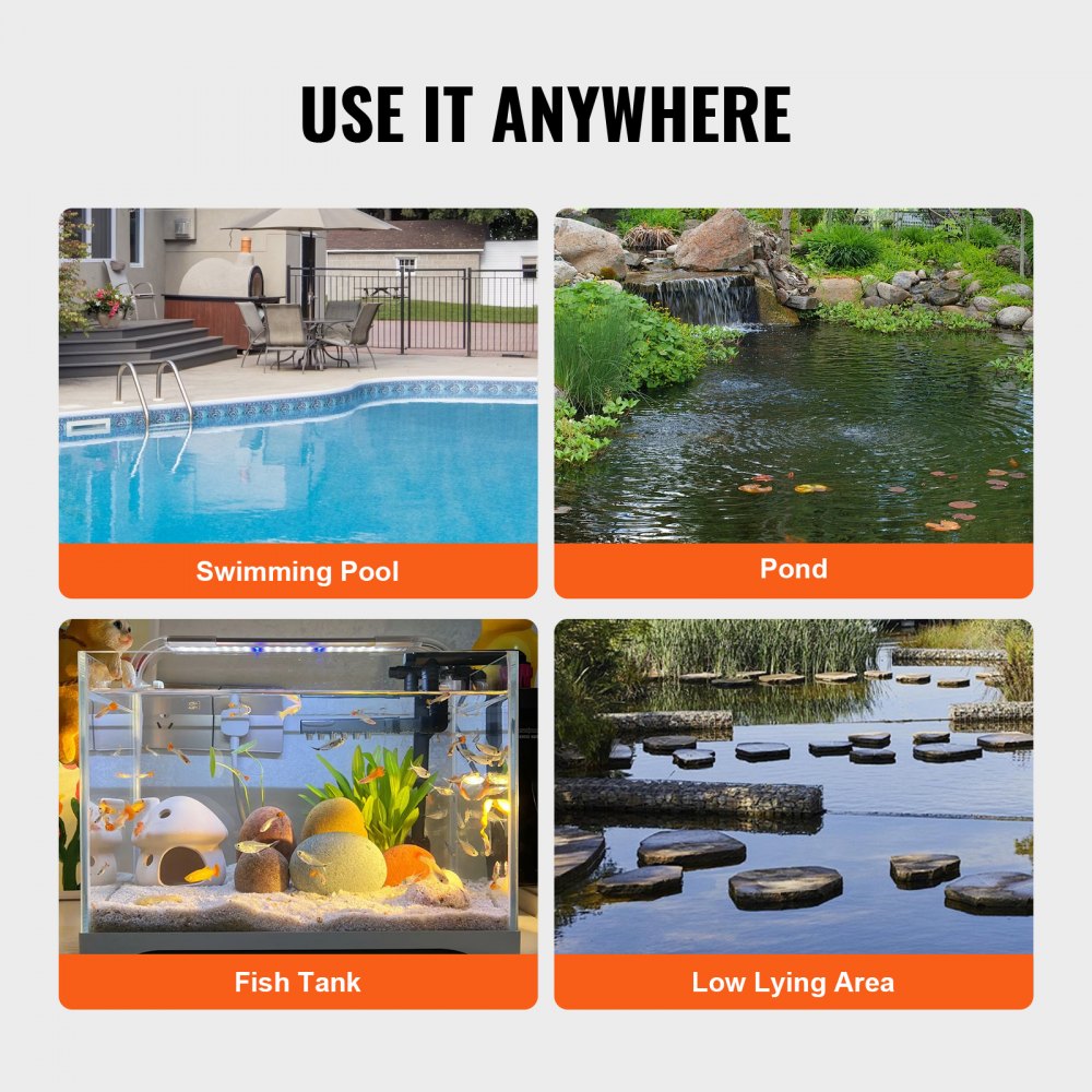 ZX30056 - 1/3 HP VEVOR Utility Pump, 2450 GPH, Submersible Design