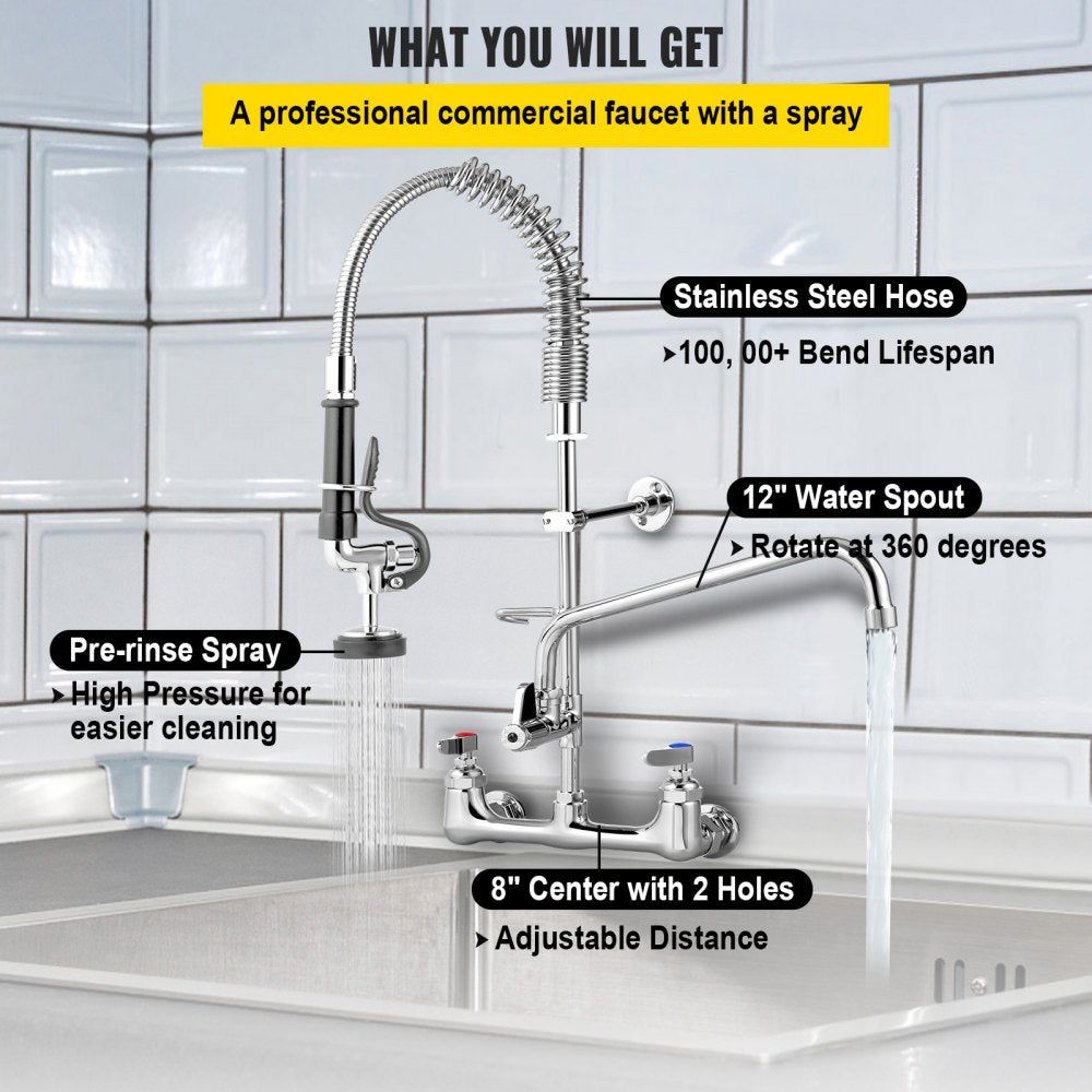 5805A-08 - 36" Commercial Brass Faucet with 12" Swivel Spout & Sprayer