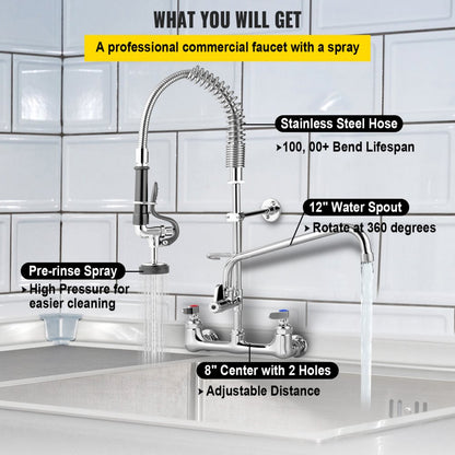 5805A-08 - 36" Commercial Brass Faucet with 12" Swivel Spout & Sprayer
