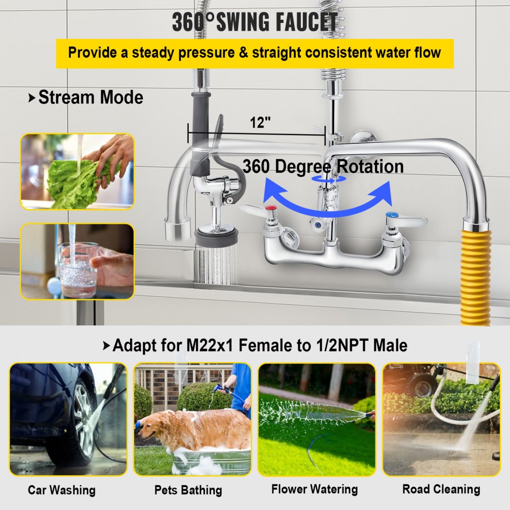 5805A-08 - 36" Commercial Brass Faucet with 12" Swivel Spout & Sprayer