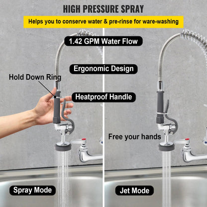 3803A-12 - 8" Wall-Mount Faucet with 12" Swivel Spout & Pre-Rinse Spray