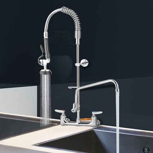 3803A-12 - 8" Wall-Mount Faucet with 12" Swivel Spout & Pre-Rinse Spray