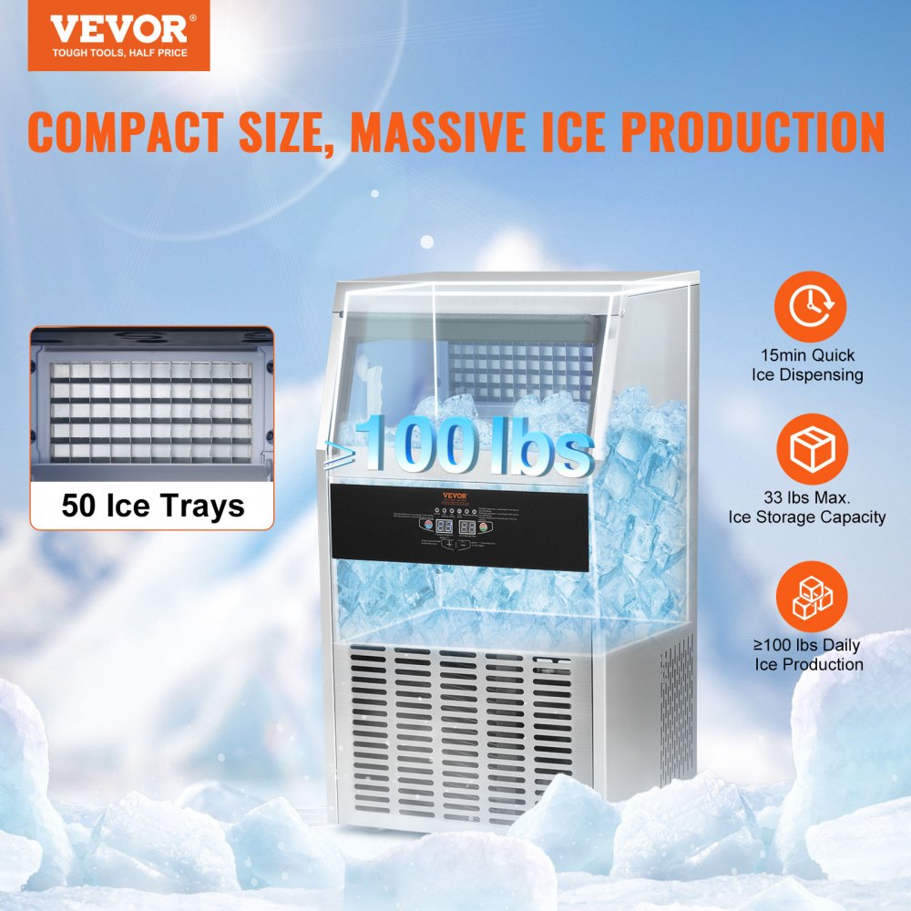 SSX100 - 100lbs/24H VEVOR Commercial Ice Maker with LED Display