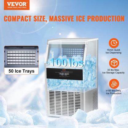 SSX100 - 100lbs/24H VEVOR Commercial Ice Maker with LED Display