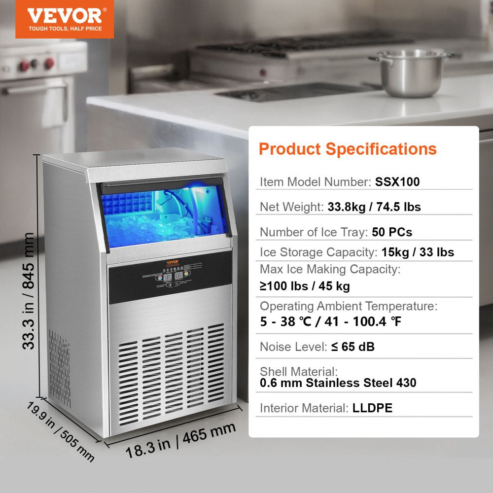 SSX100 - 100lbs/24H VEVOR Commercial Ice Maker with LED Display