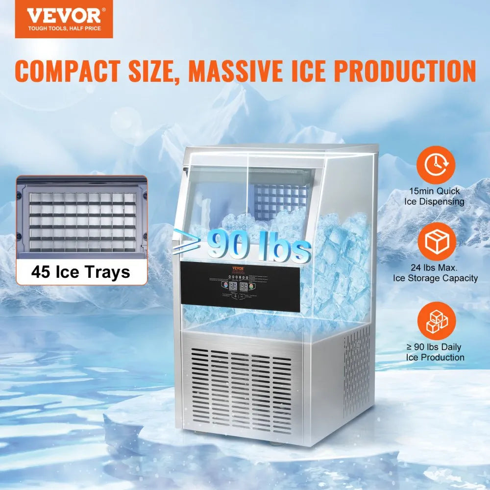 SSX90 - 90 lbs/24H Stainless Steel Ice Maker with LED Display