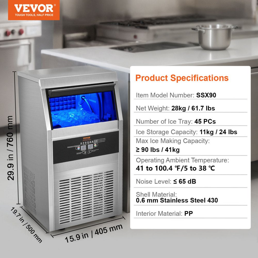 SSX90 - 90 lbs/24H Stainless Steel Ice Maker with LED Display