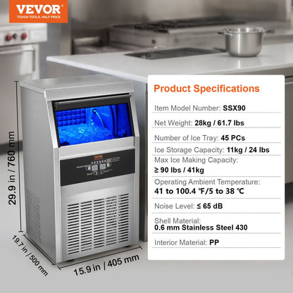 SSX90 - 90 lbs/24H Stainless Steel Ice Maker with LED Display