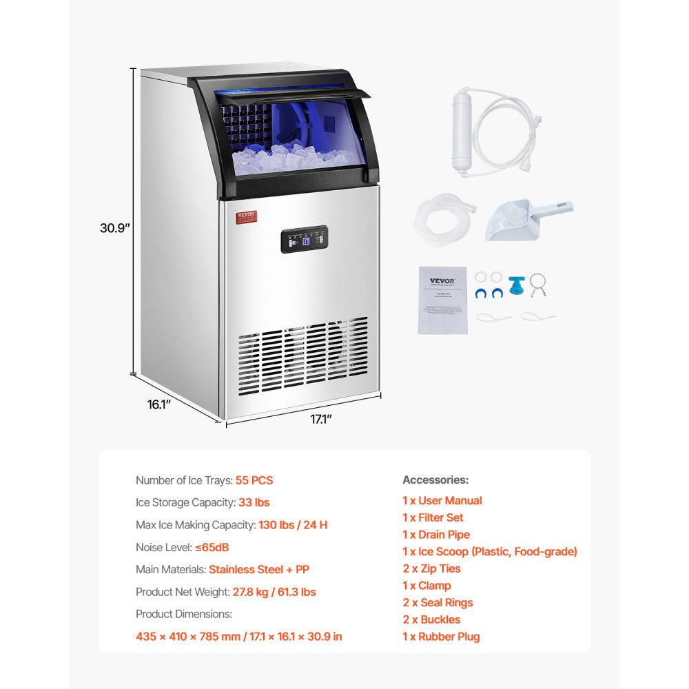SKF-C55F - 130lbs Daily Output Ice Maker with 12-15 Min Cycle Time