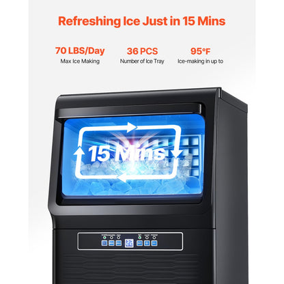 KJ-AT25F - 70 lbs/Day Compact Ice Maker, 13.7x13.2x24.6 in.