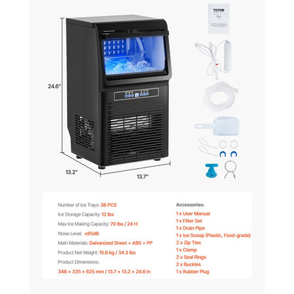 KJ-AT25F - 70 lbs/Day Compact Ice Maker, 13.7x13.2x24.6 in.