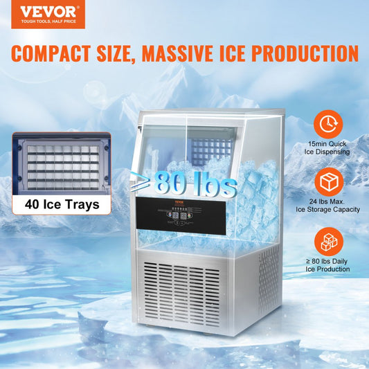 SSX80 - Reliable 80 lbs/24H Ice Maker with Password Lock & Drainage Pump