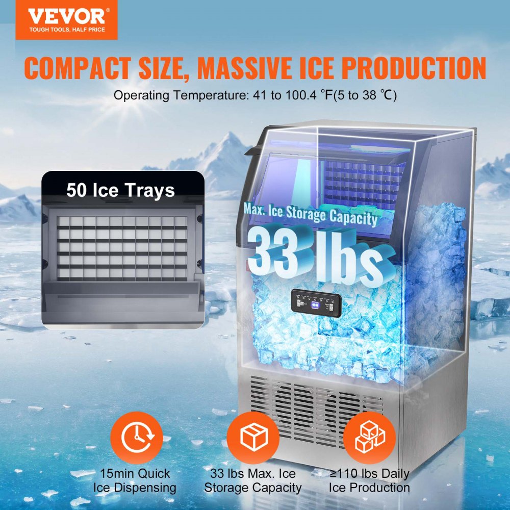 SKF-C50F - Efficient 120 lbs/24H Commercial Ice Maker, Freestanding Unit
