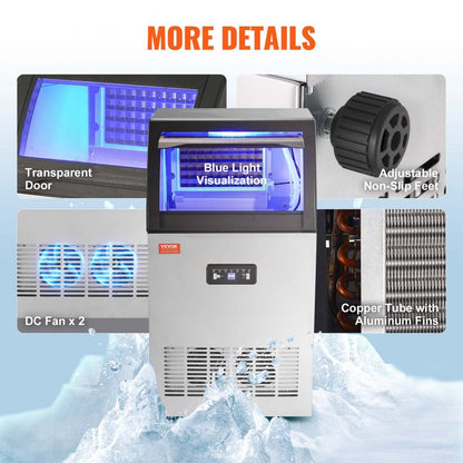 SKF-C50F - Efficient 120 lbs/24H Commercial Ice Maker, Freestanding Unit