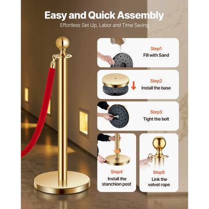TJDYQ320PDTC8-6 - Durable Stainless Steel Stanchions with 4.92ft Velvet Rope