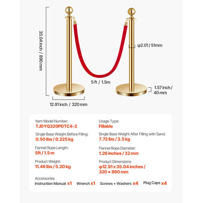TJDYQ320PDTC4-2 - Stainless Steel Stanchion with 1.5m Velvet Rope