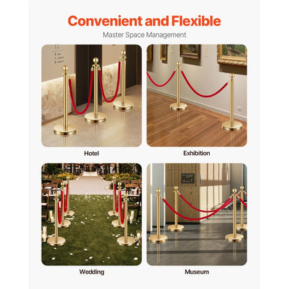 TJDYQ320PDTC6-4 - Stainless Steel Stanchions with 1.5m Velvet Rope for Events