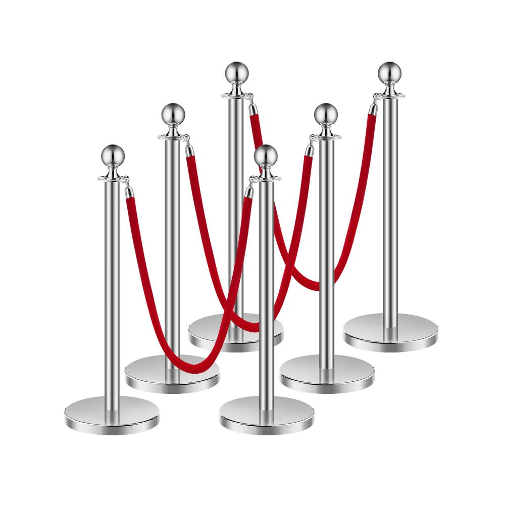 BXGDYQ320PDTC6-3 - Durable Stainless Steel Stanchions with Velvet Ropes, 4.92 ft