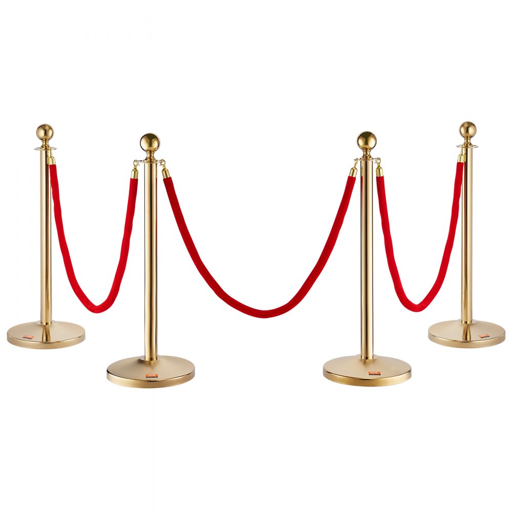 TJDYQTCRED4-3 - Durable 201 Stainless Steel Stanchion Post Set with Velvet Rope