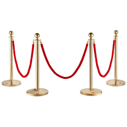 TJDYQTCRED4-3 - Durable 201 Stainless Steel Stanchion Post Set with Velvet Rope