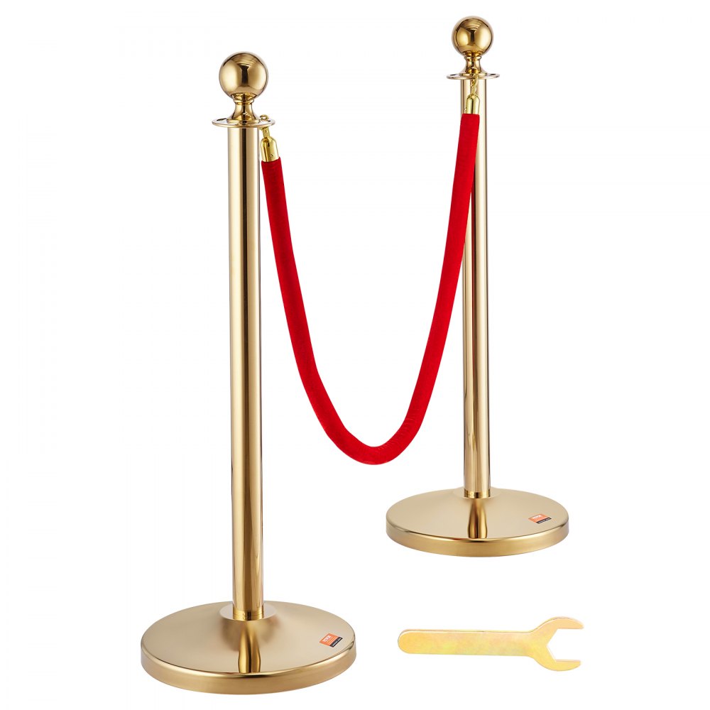 TJDYQTCRED4-3 - Durable 201 Stainless Steel Stanchion Post Set with Velvet Rope