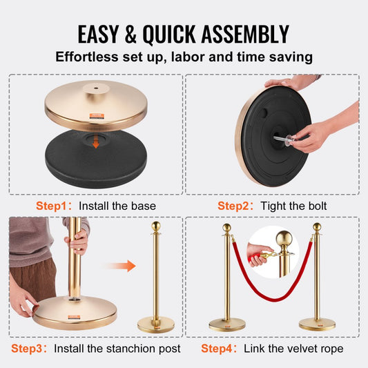 TJDYQTCRED6-4 - Durable Stainless Steel Stanchions with Fillable Base for Events