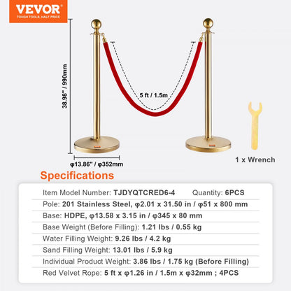 TJDYQTCRED6-4 - Durable Stainless Steel Stanchions with Fillable Base for Events