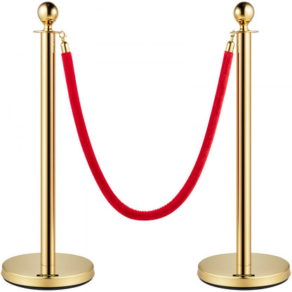 Gold Stanchions 6Pcs - Durable Stainless Steel Queue Posts with Velvet Ropes