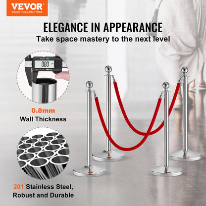 BXGDYQTCRED4-2 - 31.5" Stainless Steel Stanchion with 5ft Velvet Rope